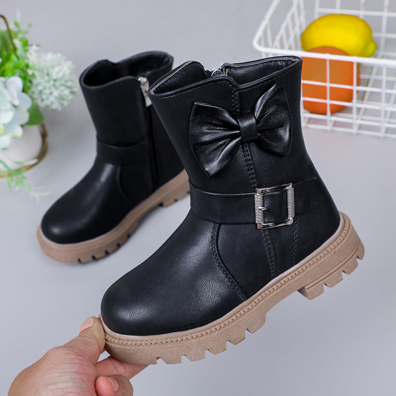 Children's Bow Middle Tube Leather Boots