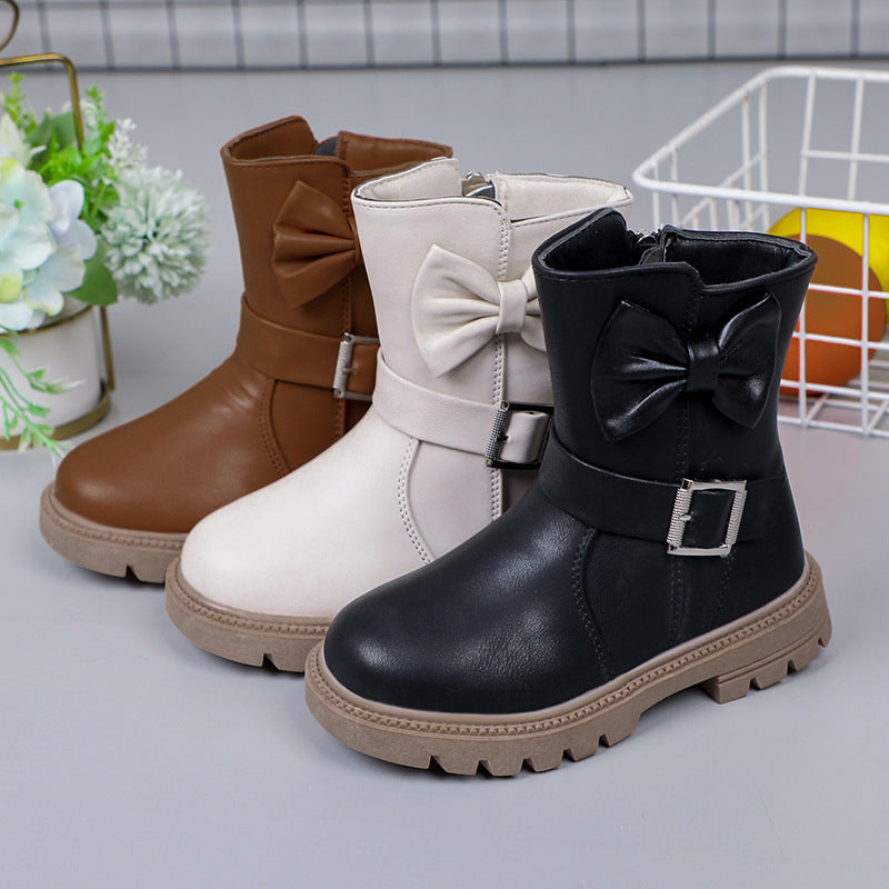 Children's Bow Middle Tube Leather Boots