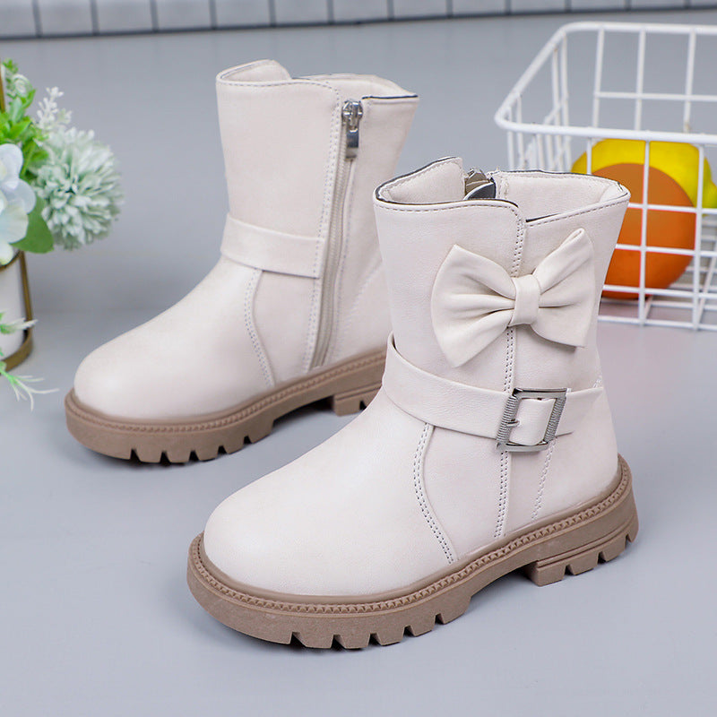 Children's Bow Middle Tube Leather Boots