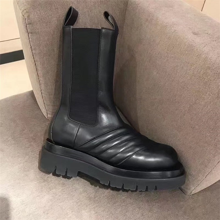 Thick-soled Leather Thick Heel Middle Boots
