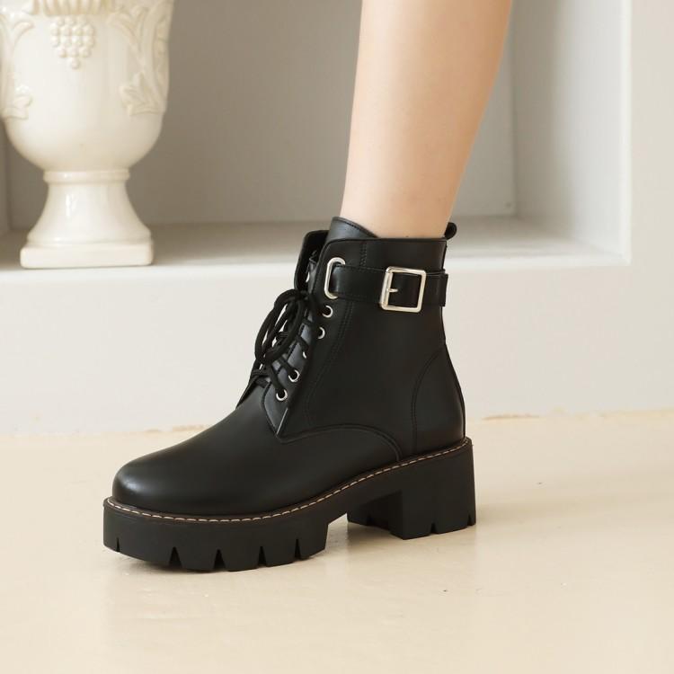 Handsome Motorcycle Boots Martin Boots Belt Buckle Middle Heel