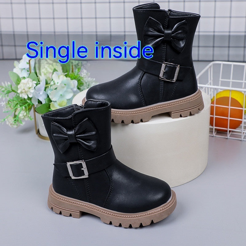 Children's Bow Middle Tube Leather Boots
