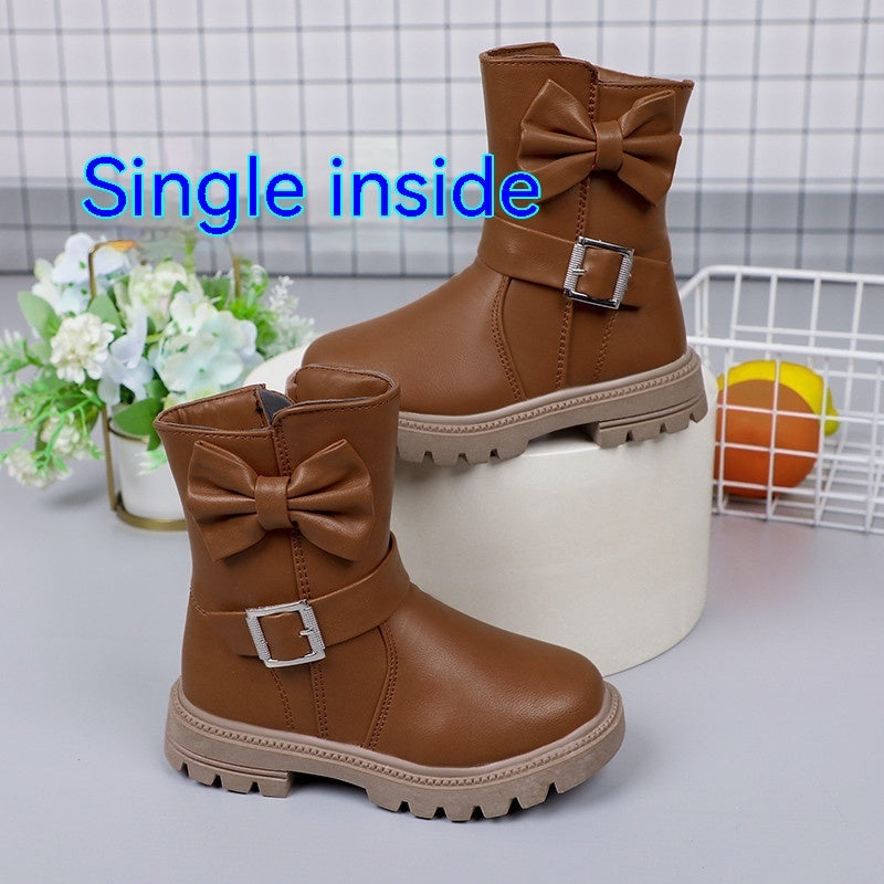 Children's Bow Middle Tube Leather Boots