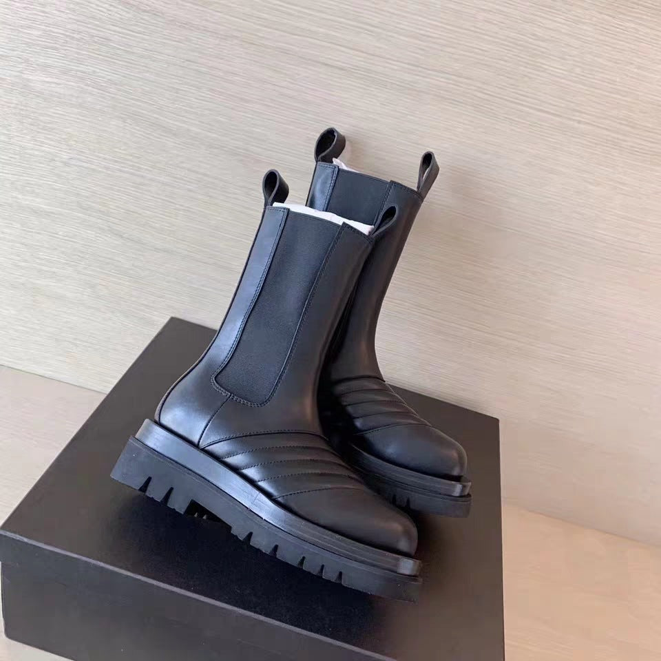 Thick-soled Leather Thick Heel Middle Boots