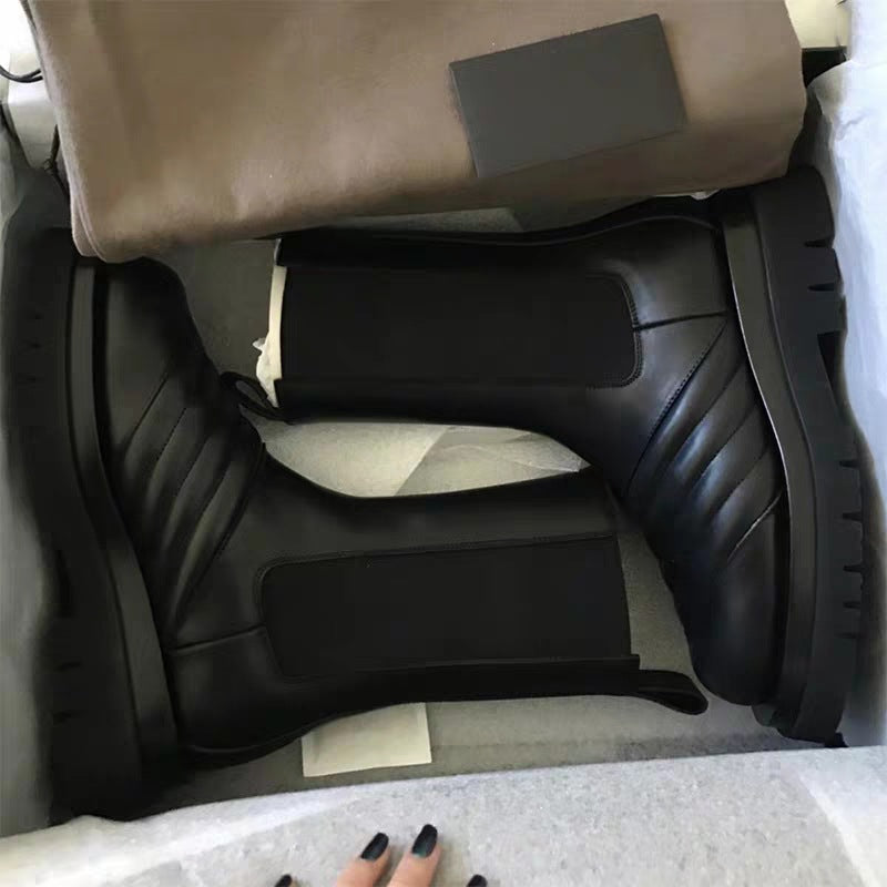 Thick-soled Leather Thick Heel Middle Boots