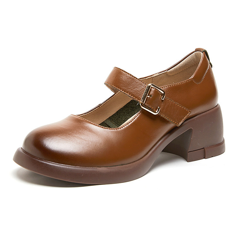 Autumn Mary Jane Leather Shoes Genuine Cowhide Retro