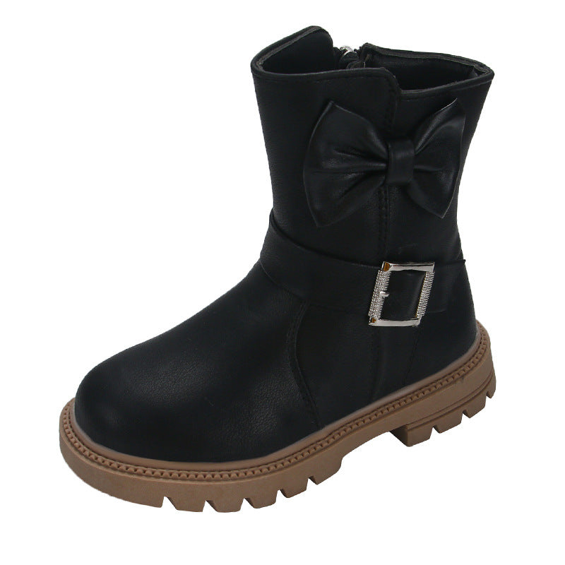 Children's Bow Middle Tube Leather Boots
