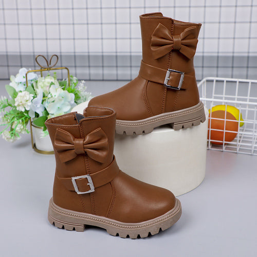 Children's Bow Middle Tube Leather Boots