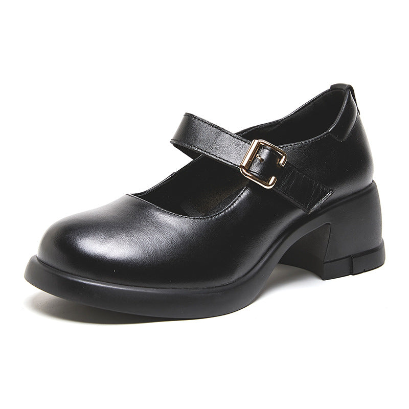 Autumn Mary Jane Leather Shoes Genuine Cowhide Retro