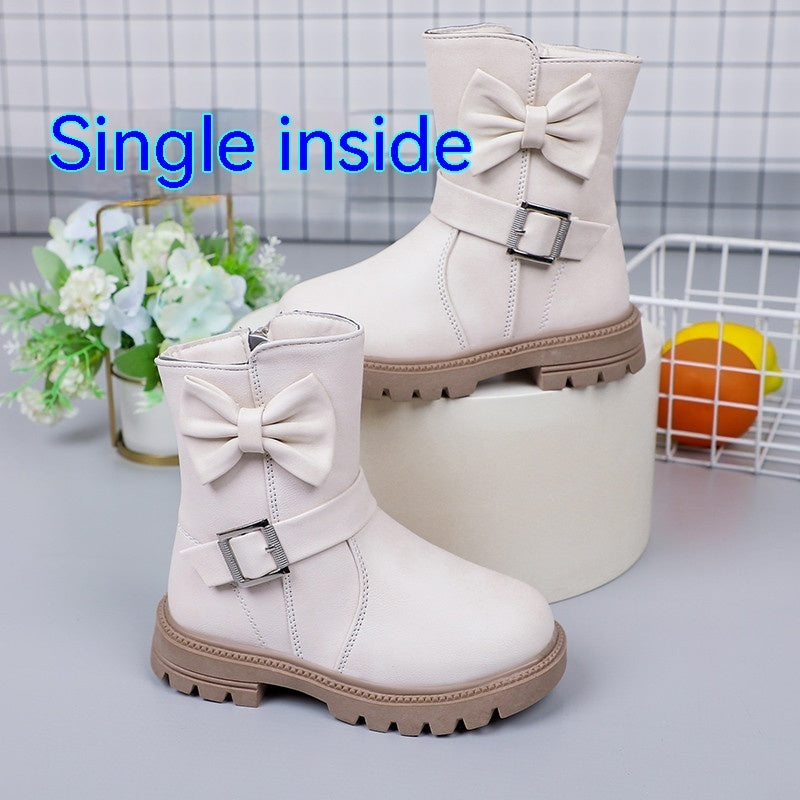 Children's Bow Middle Tube Leather Boots
